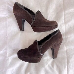 Stuart Weitzman Brown Suede Heels with Chunky Platform